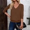 Women's Fashion Casual V-Neck Three-Quarter Sleeve Solid Color Top