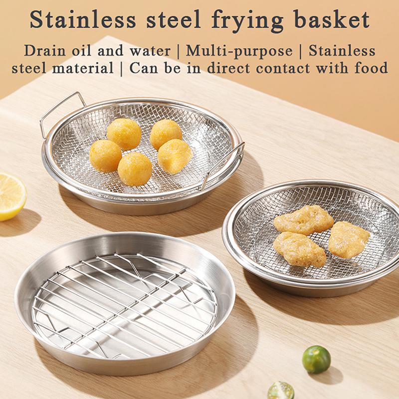 Stainless Steel Round Drain Tray Oven Safe Nonstick Oil Draining Baking Pan for Low Fat Cooking Meals