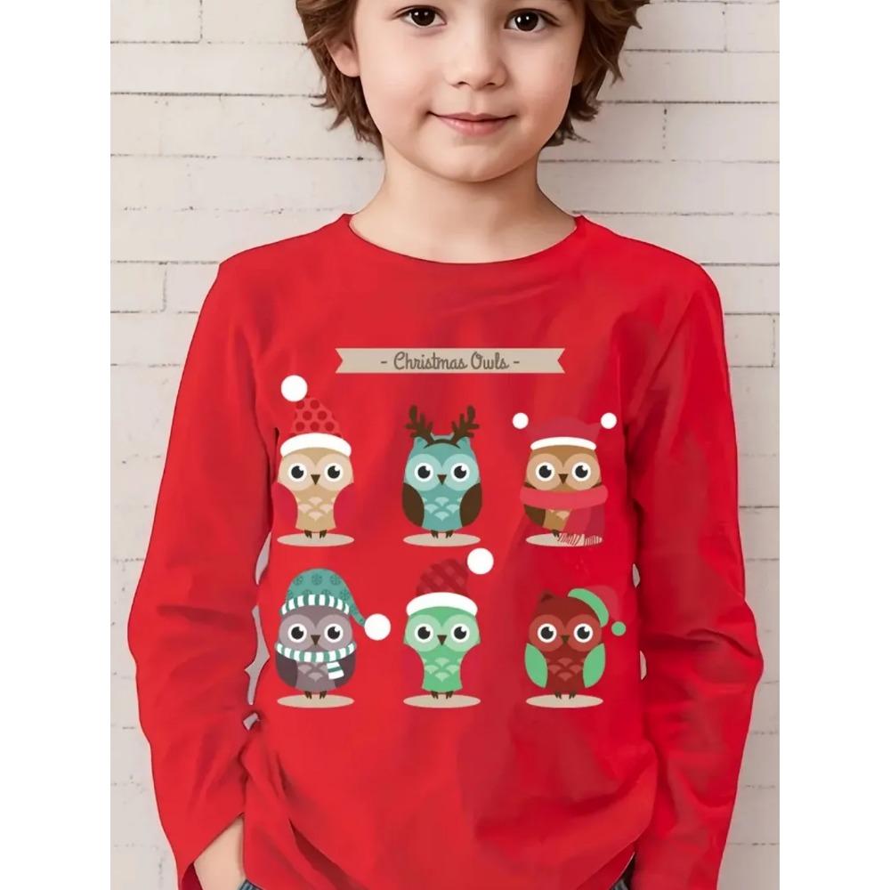 Spring and Autumn Round Neck 3D Christmas Theme Printed Top Fashionable Casual Long Sleeved Children's Boy T-shirts
