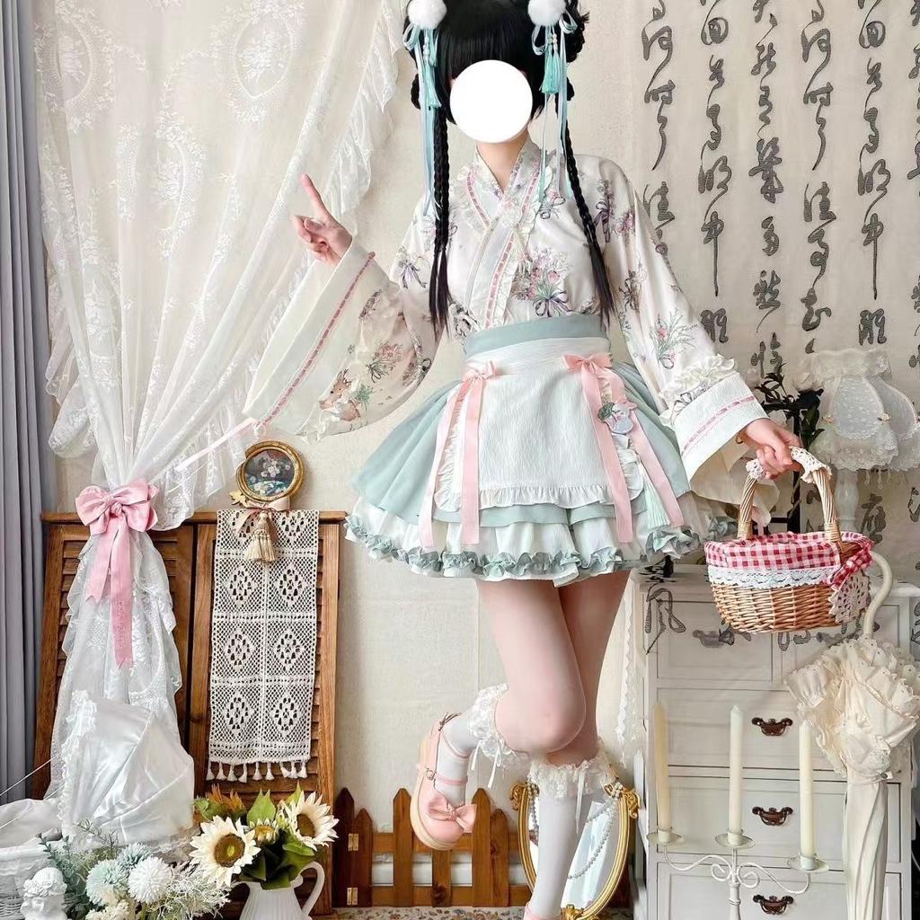 Модифицированный костюм ханьфу в стиле Лолиты с короткой юбкой градиентного цвета