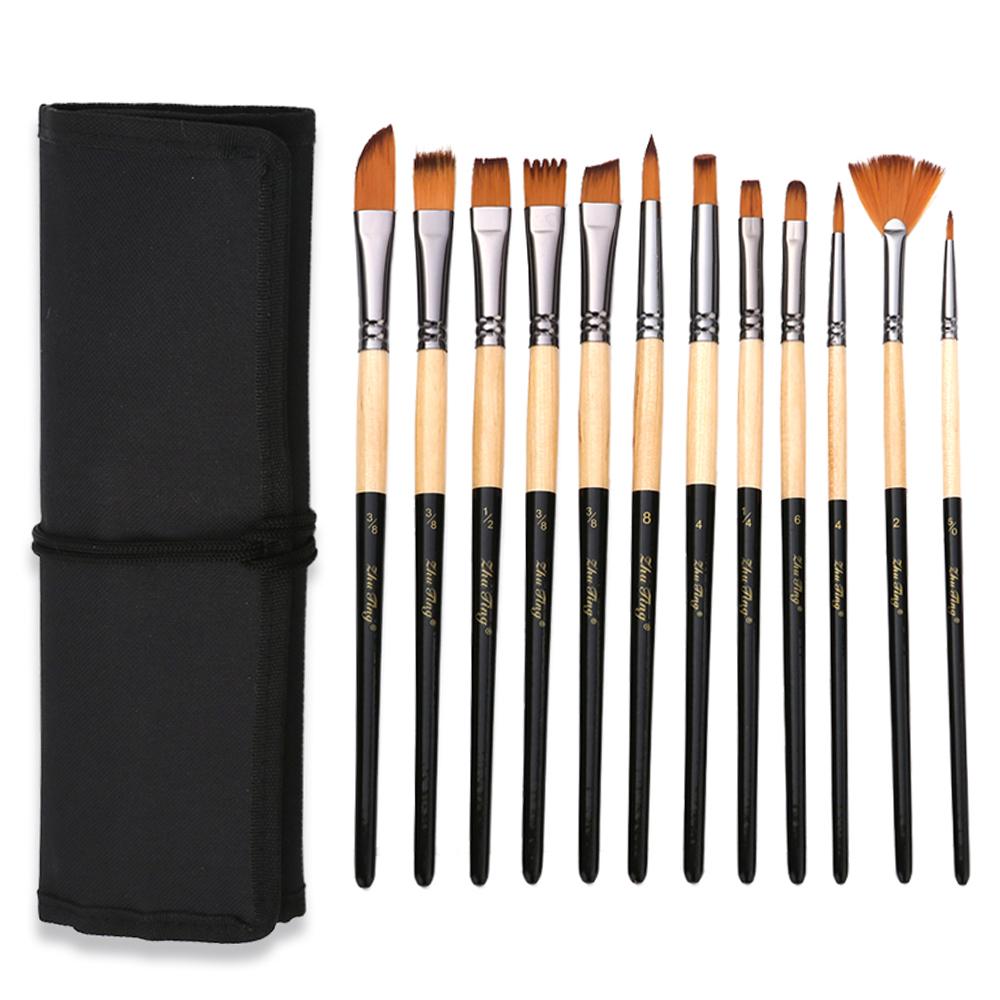 18 шт., набор кистей для рисования, сумка со скребком, акварельная кисть, ручка, нейлоновая ручка для нежных волос