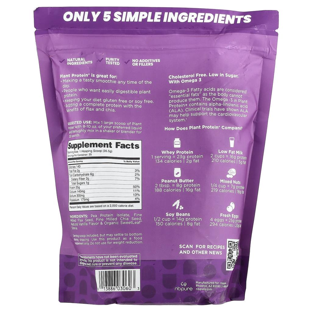 NB Pure Plant Protein+, Creamy Vanilla, 1.95 Lbs (887.5 G)