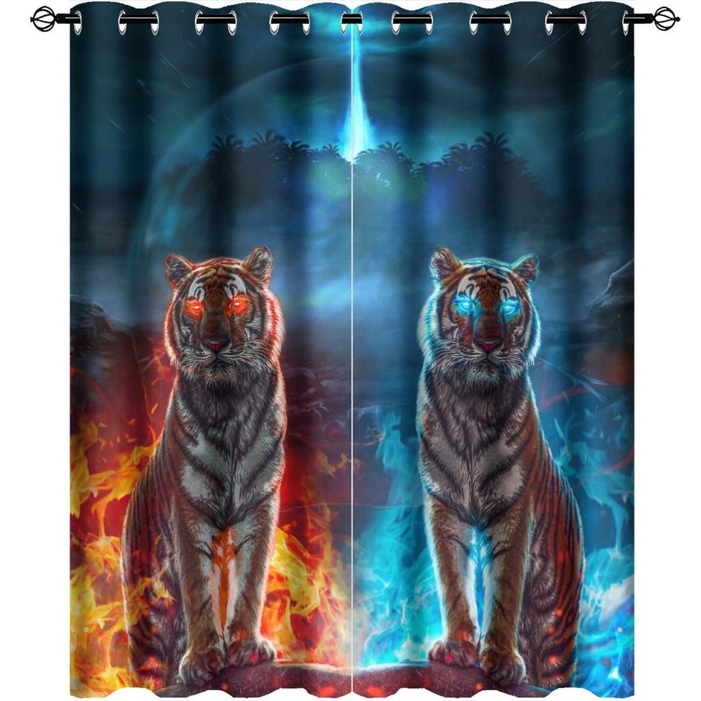 Cute Tiger Blackout Curtains Kawaii Wild Animal Drapes for Children Boys Girls Bedroom Living Room Print Window Dreapes 2 Panels