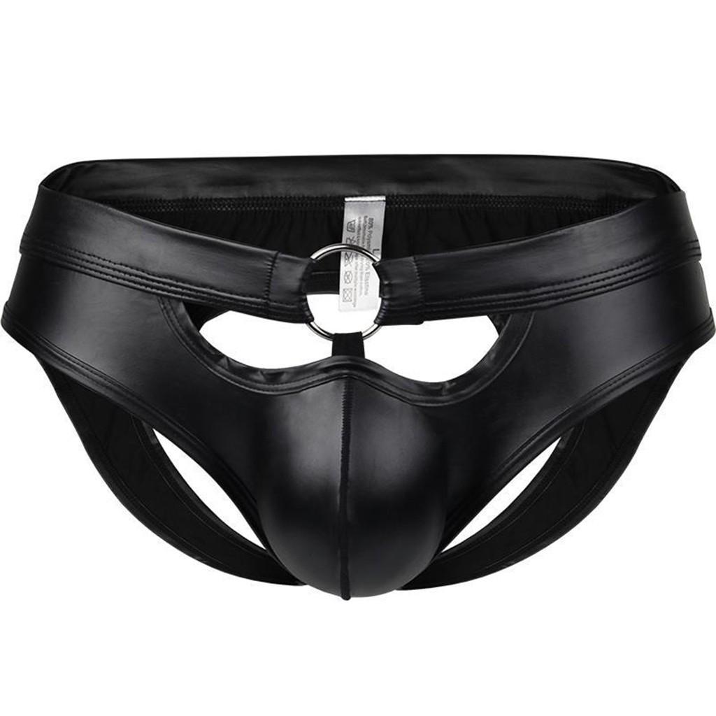 Men's Sexy Lacquered Leather Hollow Ring Underwear Fashionable Underwear