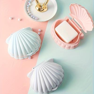 1 шт. пластиковая мыльница в форме ракушки с откидной крышкой, милый дизайн ракушки, контейнер для хранения в ванной