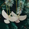 Pigeon Christmas Ornament Artificial Peace Bird Hanging Decoration Resin White Bird with String for Christmas Tree Decor