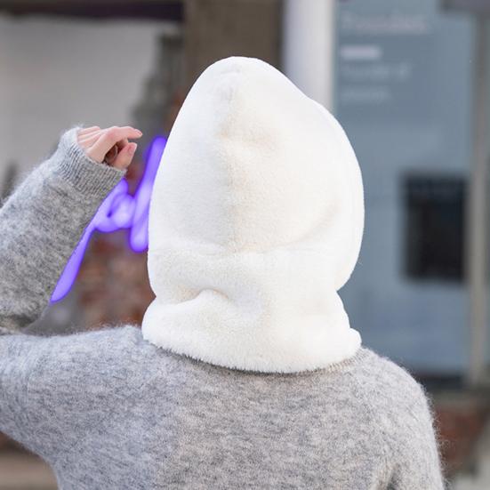 Autumn Winter Warm Hat Plush Lining Windproof Integrated Headwear Scarf for Women Cold Protection 3-in-1 Neck & Ears Warmer Plush Hat for Motorcycle