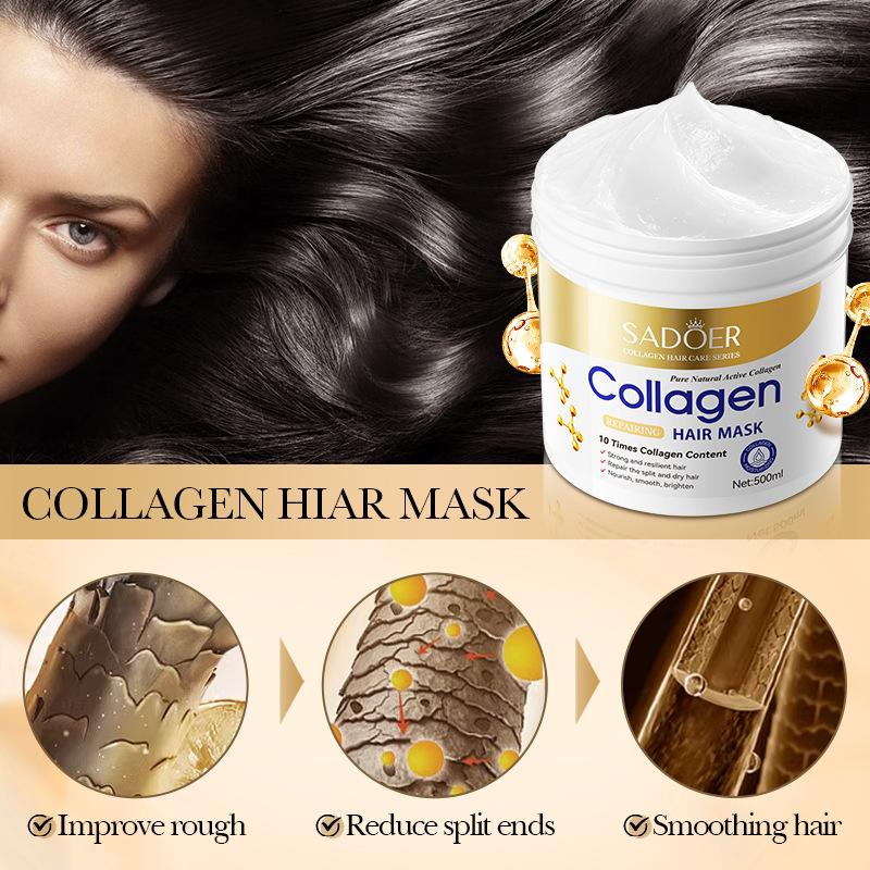 Маска для разглаживания волос Collagen Smooth Hair Mask 500 мл SADOER Питательный пушистый кондиционер