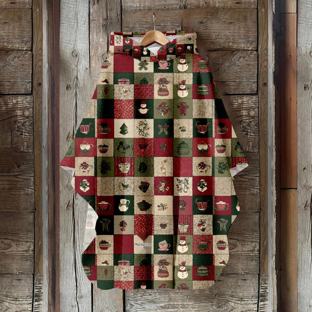 Женский плащ с капюшоном с 3D цифровой печатью – Рождественский винтажный стиль