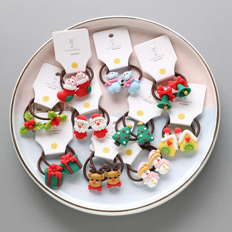 2pcs New Cute Cartoon Christmas Elk Elastic Hair Bands Rubber Hair Tie Rope Girls Hair Scrunchie Ponytail Holder Gum Accessories