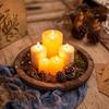 Wooden Candle Plate Holder Tray Rustic Round Decorative Farmhouse Table Centerpiece Whitewash Wood Tealight Pillar Tray