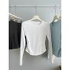 Card Waist Pleated White Long-sleeved Short Top Women's Autumn Small Hot Girl Slim-fitting Straight Shoulder Bottoming Shirt T-shirt