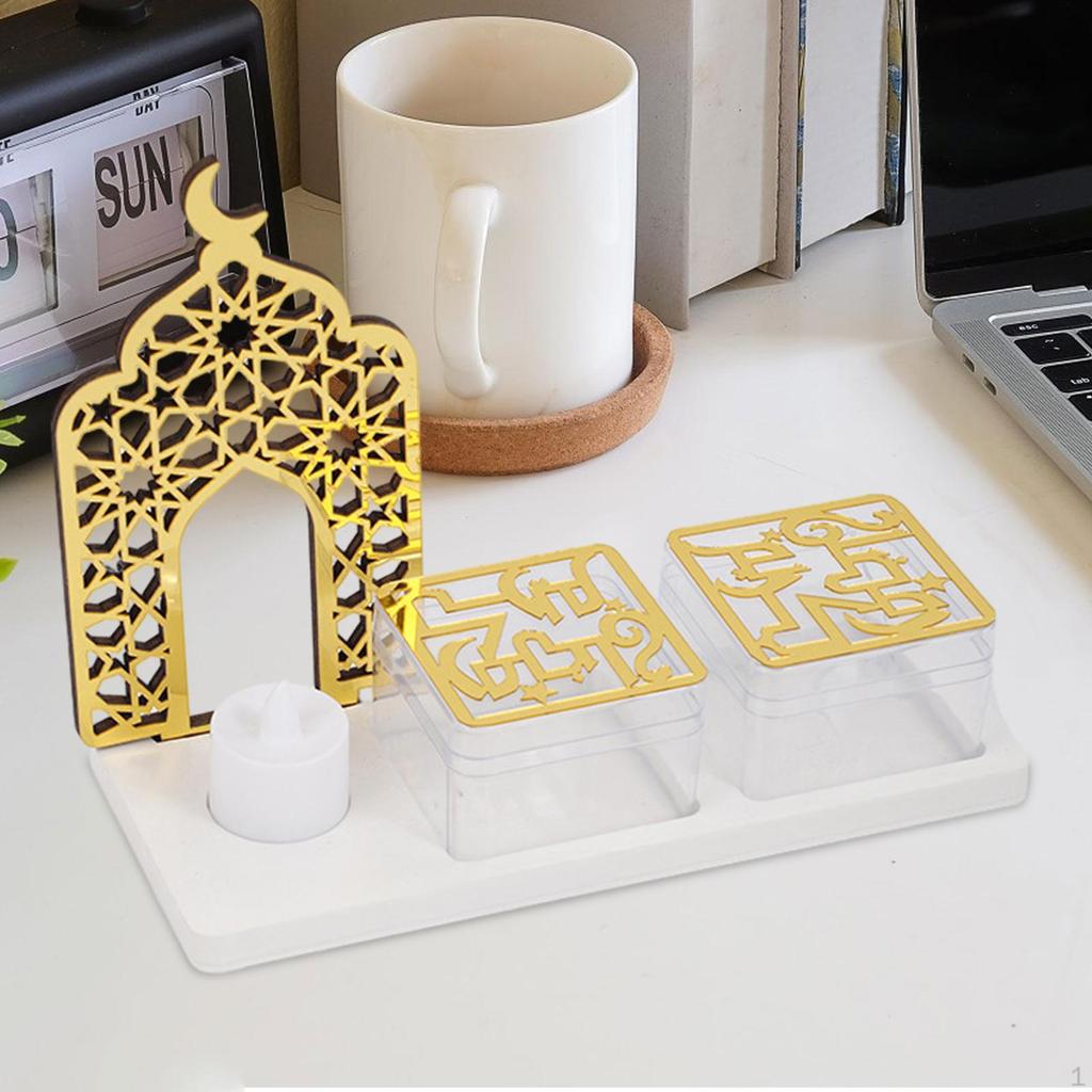 Украшение стола Рамадан, акриловый поднос с фруктами, еда, домашнее искусство, ремесло с беспламенной свечой, столешница