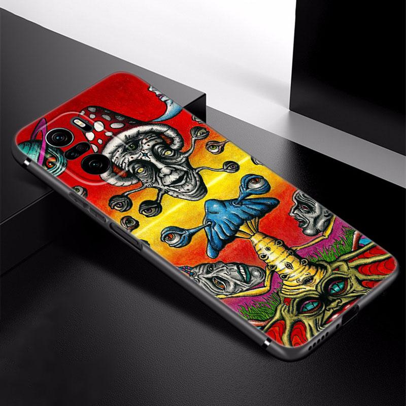 Hippie Mushroom Buddha Phone Case For Xiaomi Redmi Note 5 6 9T K20 K40 K50 Pro 7A 8A 9A 9C 9i 10A 10C A1 S2 Soft TPU Black Cover