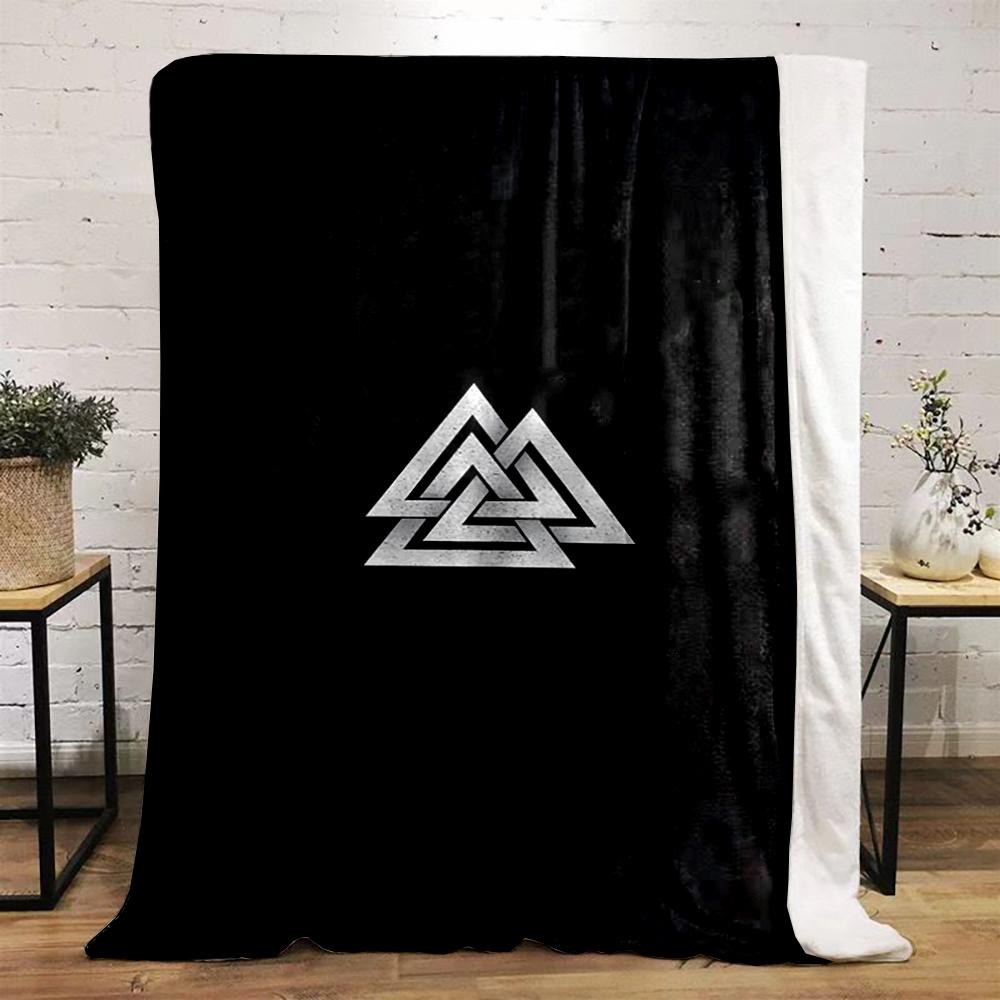 Valknut Symbol on Black Background printed Flannel blanket for bedroom, living room, sofa, and nap