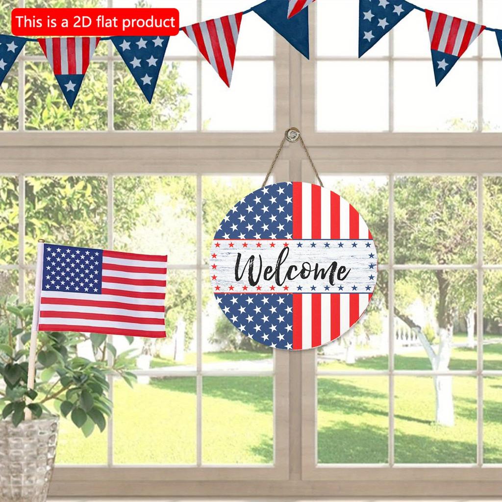2D плоский 20*20см 1шт 4 июля День независимости США Приветственная табличка Деревянный подвесной декор, Звездный узор Потрясающее хорошее качество Украшение для окна/сада/двери