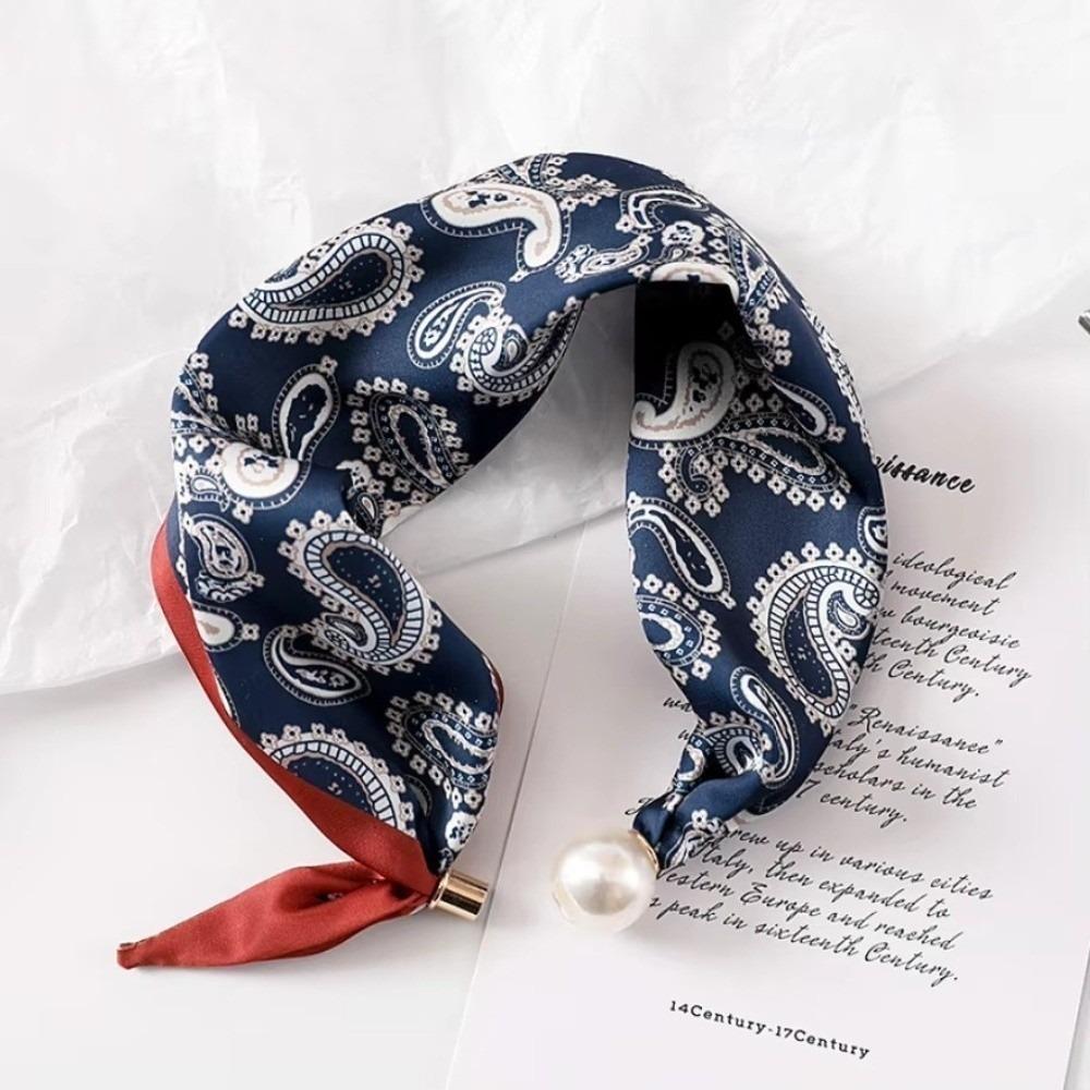 Polyester Pearl Decoration Scarf Lightweight Silk Scarf Artistic Neck Scarf Neck Wrap
