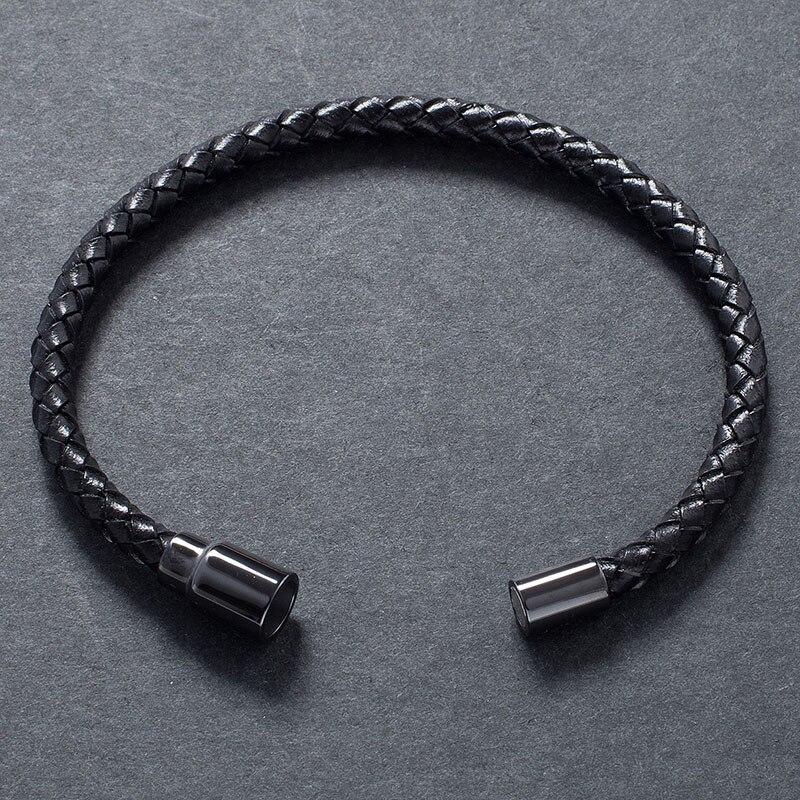 Black Leather Bracelet Men Friendship Bracelets Black Clasp Bangles Women Fashion Jewelry Birthday Gift