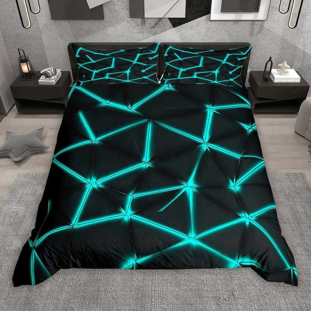 Homewish Gradient Stripe Duvet Cover Set 2pcs/3pcs, Neon Green Purple Blue Red Bedding Set, Geometric Lines Quilt Cover Set