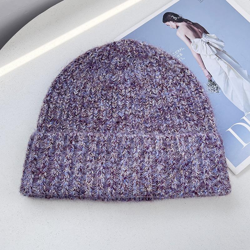 New mixed-color knitted cold hat women's autumn and winter atmosphere versatile wool hat simple warm flanged wool hat