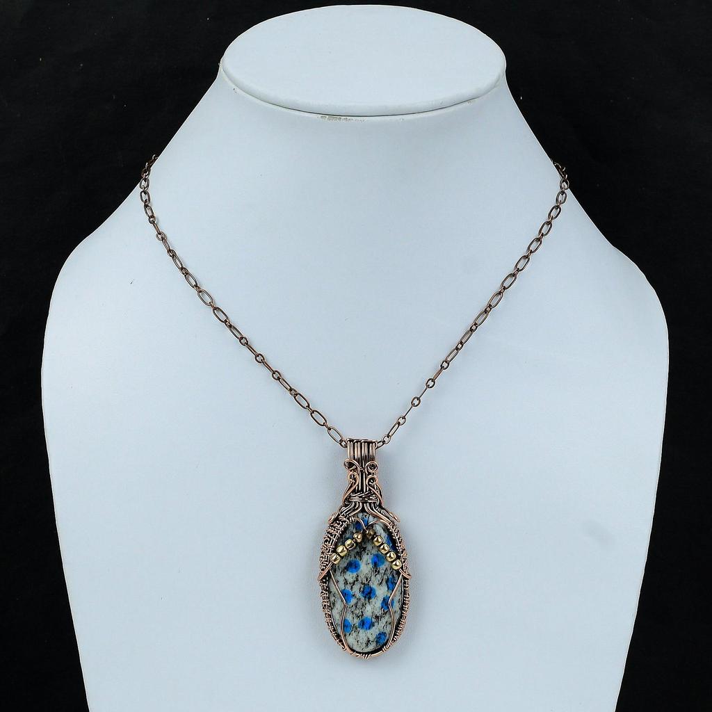 Кулон из яшмы K2, медная проволока, обернутая драгоценным камнем, уникальный дизайн, медное ювелирное изделие, кулон ручной работы, подарок для нее, проволочная обертка, ювелирное изделие