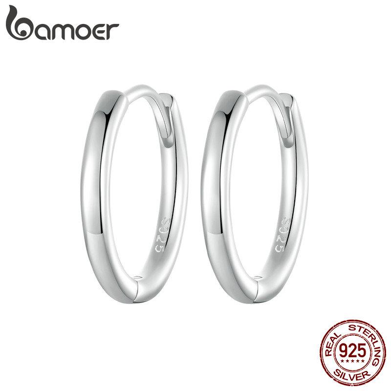 Минималистичные серьги-кольца BAMOER из стерлингового серебра 925 пробы, серьги-каффы для пирсинга хряща из белого золота для женщин