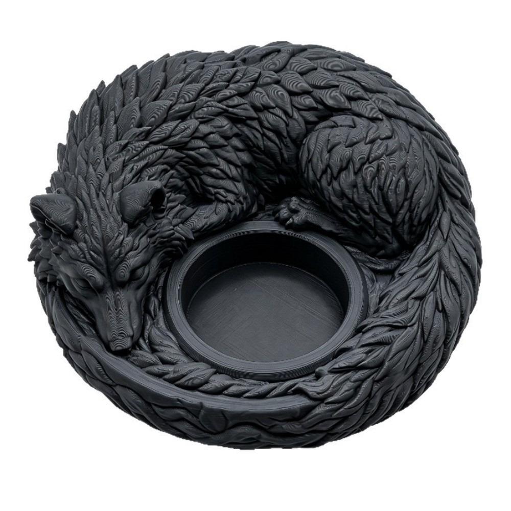 3D Printed Candle Holder Ornaments Ring Display Plate Sleeping Wolf Candlestick Entryway Decor