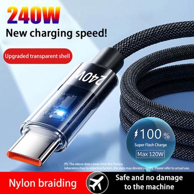 240 В Нейлоновый USB Type C Кабель Супер Быстрой Зарядки Honor Светодиодный Цифровой Дисплей USB C Зарядное Устройство Дата-Кабель Для Samsung Xiaomi Huawei