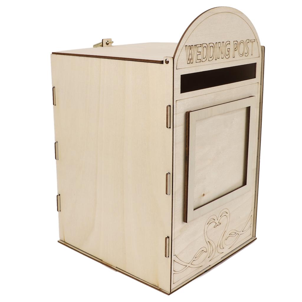 DIY Wooden Wedding Mailbox Post Box with Lock Key for Reception Wedding Anniversary Party