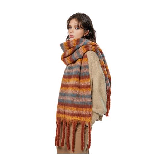 Winter Scarf Cashmere Feel Plush Scarf with Tassel Decoration Thickened Warm Plaid Pattern Winter