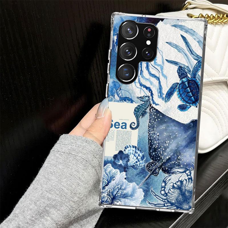 Чехол Ocean Starfish Sea Turtle Shark для Samsung Galaxy S25 S24 S23 S22 Ultra Мягкая накладка на телефон S25 Edge S21 Plus S20 FE S10 + Bl