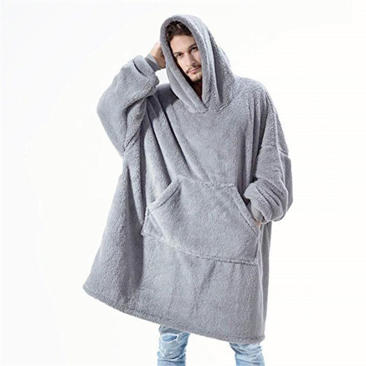Women Oversized Long Hoodies Winter Fleece Warm Blanket with Sleeves Pocket Sweatshirts Thick Hoody Pullovers
