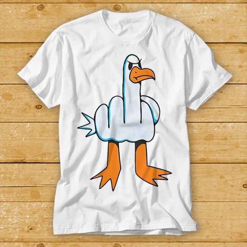 230 Gsm 100% Cotton Angry Duck Rude Seagull Funny Gift Tee Best Seller T Shirt 1946