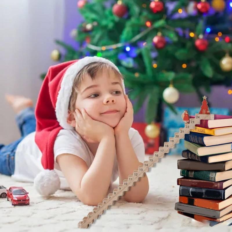 Charming Advent Countdown Santa Claus Staircase 24 Day Wooden Holiday Calendar