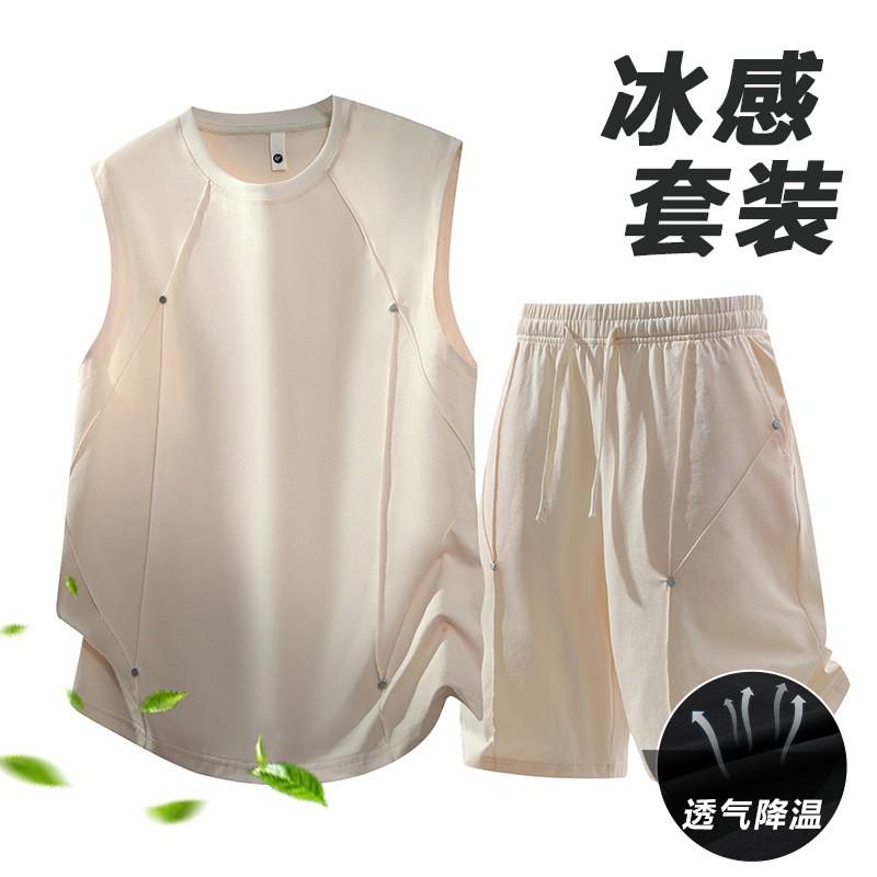 Mens Sportswear Set: Sleeveless Tank Top Shorts Running Gym Casual Wear