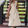 ZANZEA Women Casual Turn Down Collar Sleeveless Summer A-line Dress
