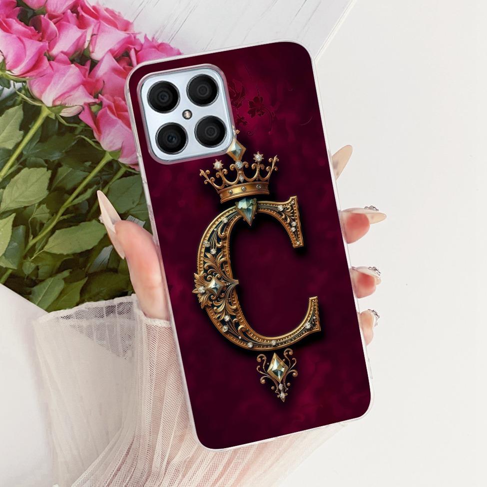 Чехол для Honor X8 4G Прозрачный Роскошная Корона Буквы от A до Z Плоский 2D Рисунок Мягкий Чехол для Телефона Для Honor X8 TFY-LX1 TFY-LX2 TFY-LX3