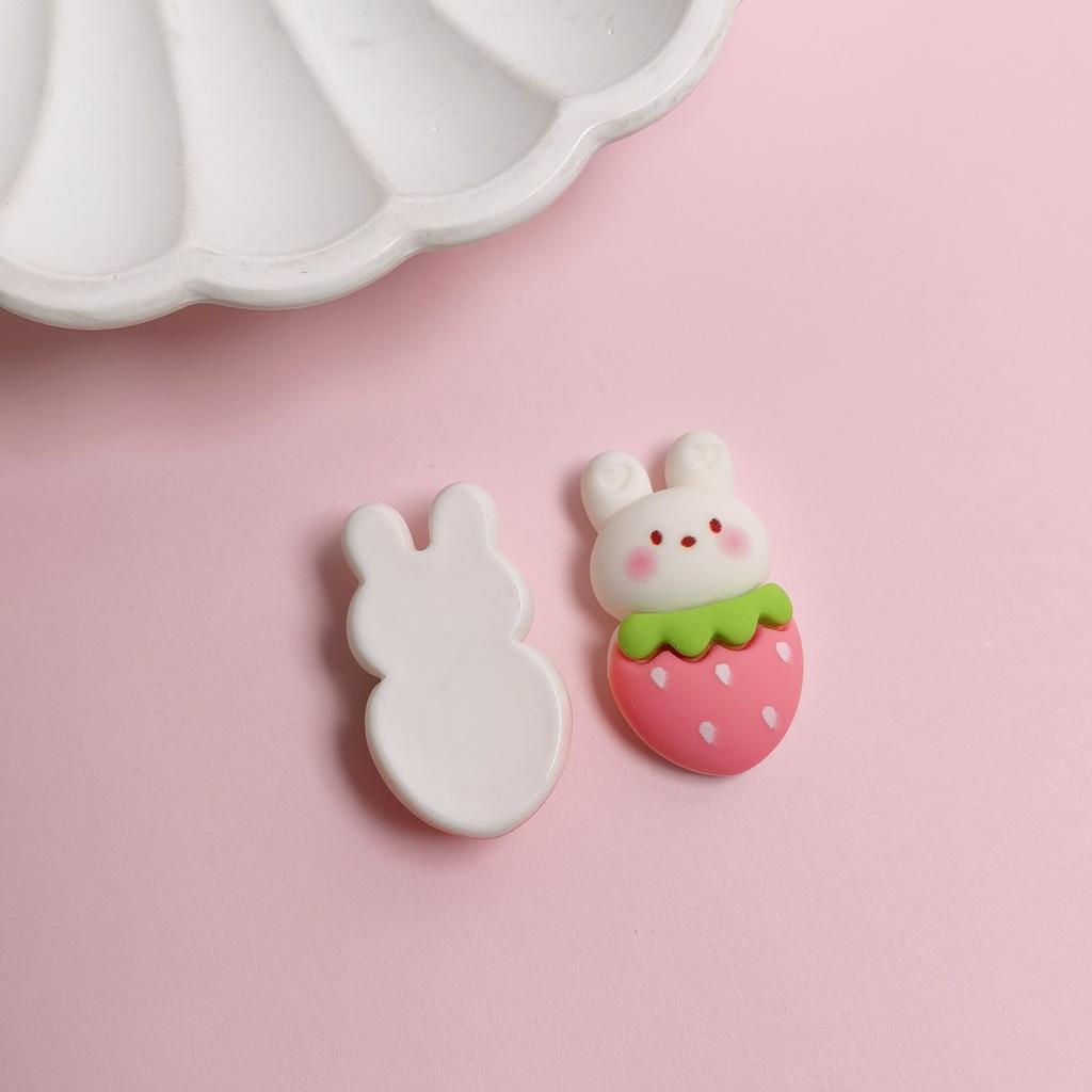 Hot Selling Strawberry Rabbit Easter Resin Embellishments 100Pcs Lovely Cartoon Rabbit Crafts for DIY Crafting Phone Case Decor