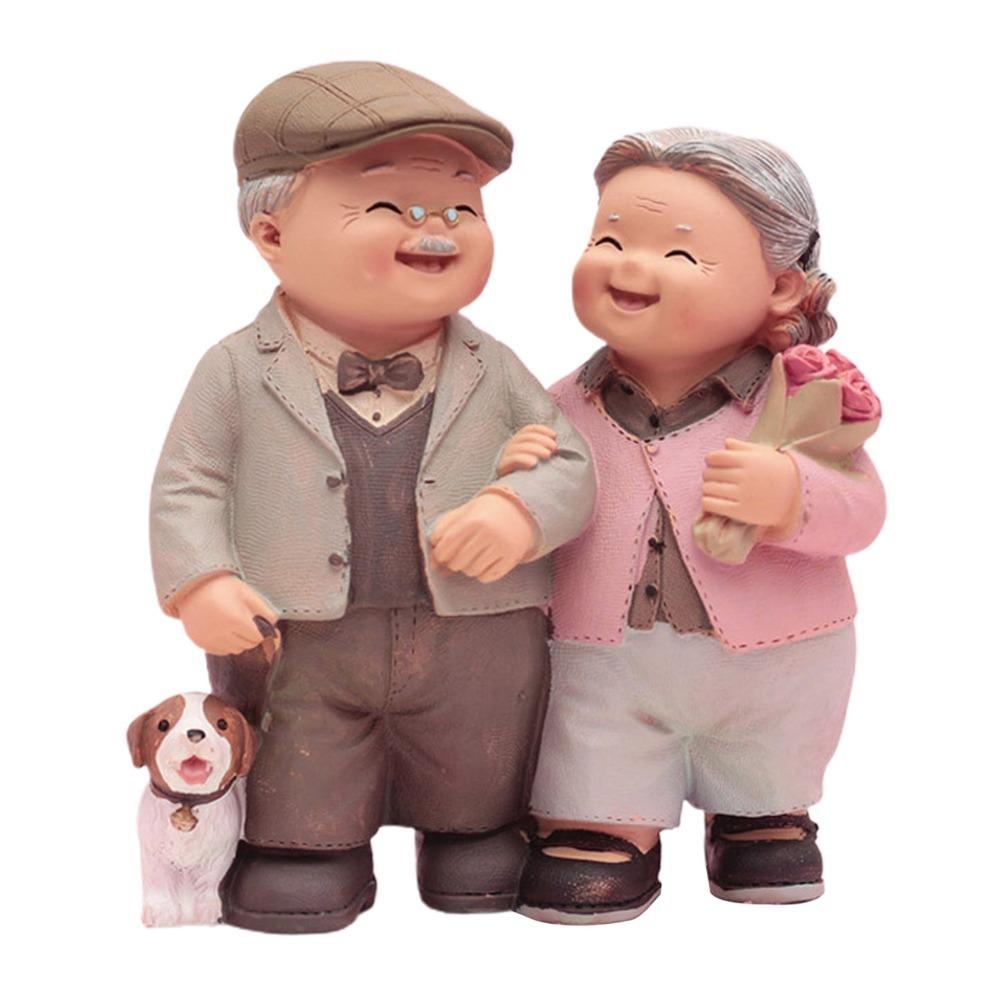 5in Grandpa Grandma Cake Making Statue Couple Anniversary Tabletop Decor  Study Desk Display Piece