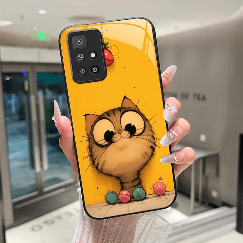For Xiaomi Redmi 10 Prime 2022 Phone Case Tempered Glass Hard Shell flower Cute cats Coque For Redmi10 10Prime 2022 Back Cover
