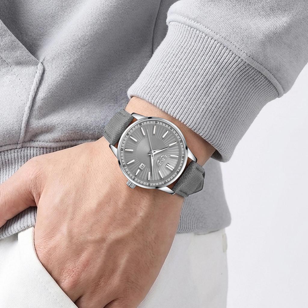 LIGE Men Classic Quartz Wrist Watch with Calendar Luminous Dial Leather Strap Casual Business Leisure Outdoor Sports Watches