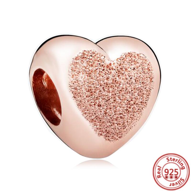 Hot Sale Rose Gold Series Pink Zircon Leaves Heart Pendant Sparkling Clip Bead Fit Charm Bracelet DIY S925 Silver Jewelry