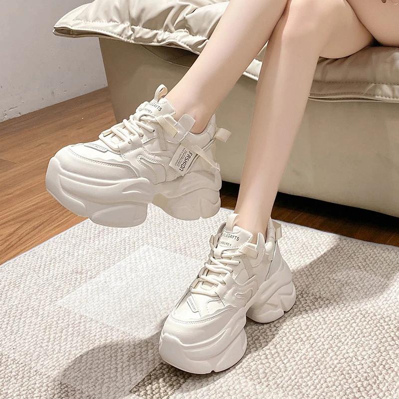Модные новые модные массивные кроссовки женские осенние спортивные туфли на платформе со шнуровкой женские 8 см толстые высокие каблуки женские кожаные кроссовки