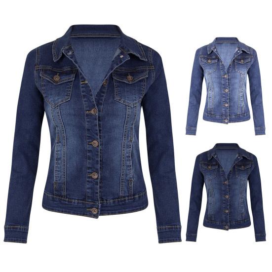 Женская джинсовая куртка в стиле ретро, однобортная, облегающая, с отложным воротником, длинными рукавами, однотонными карманами с клапанами, женская куртка для поездок на работу и шопинга