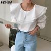 Women Layered Round Neck Long Sleeve Solid Color Blouses