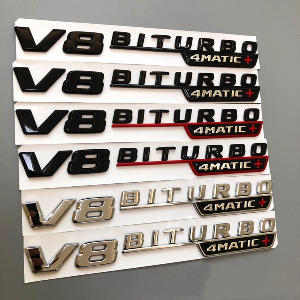 2Pcs Best V8 BITURBO 4MATIC AMG Car Fender Emblem Sticker For Mercedes Benz AMG W117 W205 C63 E63 W212 W176 A45 GLA45