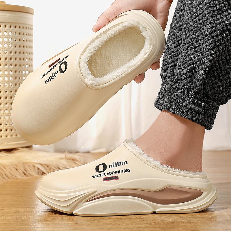 Fashion Winter Men Warm Slippers Women Cotton Slippers Outdoor Indoor Warm Shoes Waterproof Mens Couple Home Bedroom Plush Warm Slippers