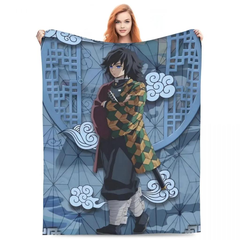 Водный столп Гию Томиока Одеяла Коралловый флис Плюшевое Аниме Клинок, рассекающий демонов Супермягкое Одеяло-плед для Автомобиля Дивана Кушетки Покрывало