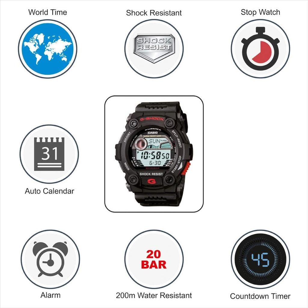 Casio G-Shock G-7900-1DR Мужские цифровые часы Черные 20 АТМ График приливов и отливов Лунные данные