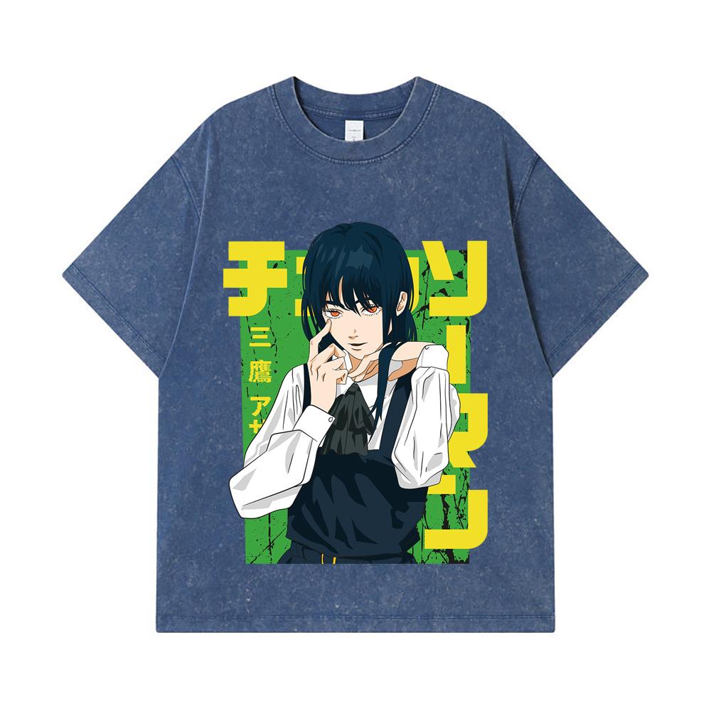 275 GSM Washed T-shirts 100% Cotton Chainsaw Man V59 Asa Print Unisex Heavy Cotton T Shirt
